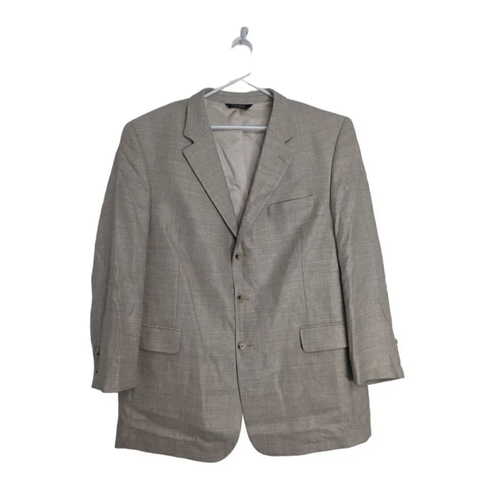 Jos A Bank Tan Grey Wool Bamboo Rayon 3 Button Sport Coat Jacket Blazer Sz 48L